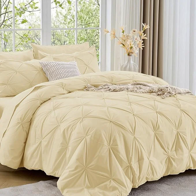 Responsible Sasttie California King Comforter Set 7-Piece Bed in a Bag Pintuck Bedding Sets for All Season Includes Comforter Flat Sheet Fitted Sheet Pillowcases and Pillowshams Pale Yellow Advanced