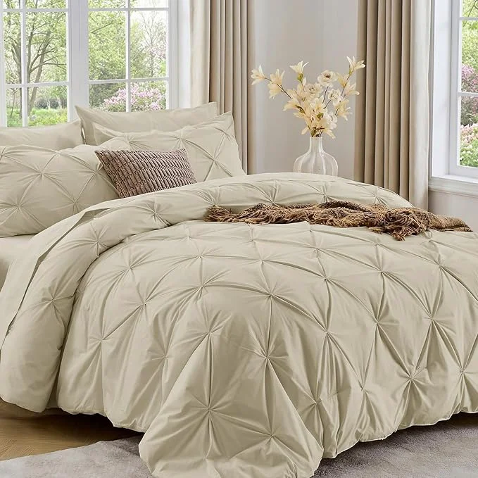 High-Grade Sasttie Full Size Comforter Set 7-Piece Bed in a Bag Double Pintuck Bedding Set for All Season Includes Comforter Flat Sheet Fitted Sheet Pillowcases and Pillowshams Linen Classic