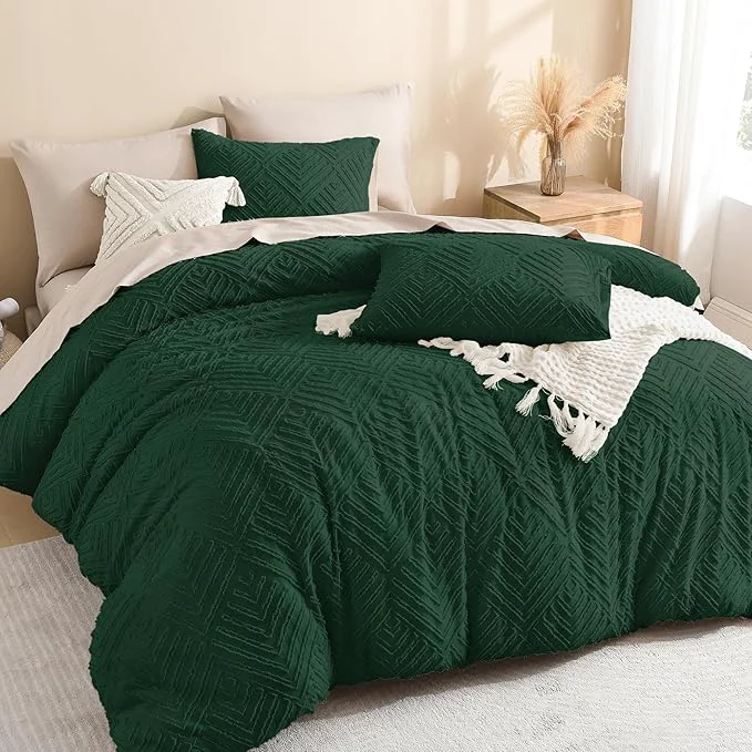 High-End Litanika California King Comforter Set Emerald Green 3 Pieces Dark Green Tufted Boho Farmhouse Bedding Comforter Set Lightweight Fluffy All Season Comforter Set 104x96In Comforter amp 2 Pillowcases Organic