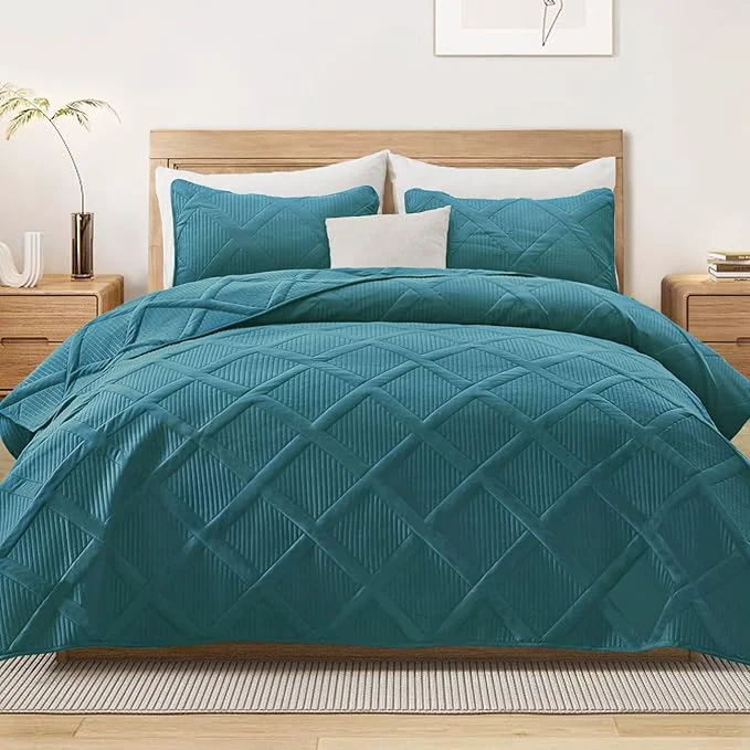 Reliable Exclusivo Mezcla Twin Size Quilt Set – Teal Quilts Bedding Set with 2 Pillow Shams Modern Bedspread with Striped Pattern Soft Lightweight Bedspreads Coverlets for All Seasons Selected