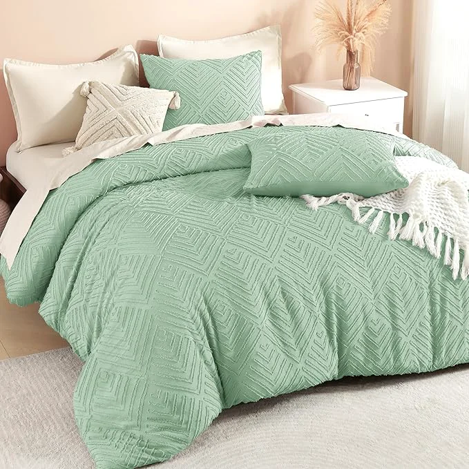 Secure Litanika Sage Green King Size Comforter Set 3 Pieces Tufted Boho Farmhouse Bedding Comforter Sets Lightweight Fluffy Comforter Bed Set for All Season 104x90In Comforter and 2 Pillowcases Practical