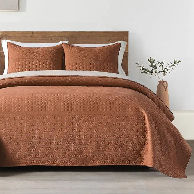 Advanced HORIMOTE HOME Burnt Orange King Size Quilt Set – Soft Microfiber Bedspread with 2 Shams Lightweight amp All-Season Geometric Coverlet for Cozy Bedding Practical