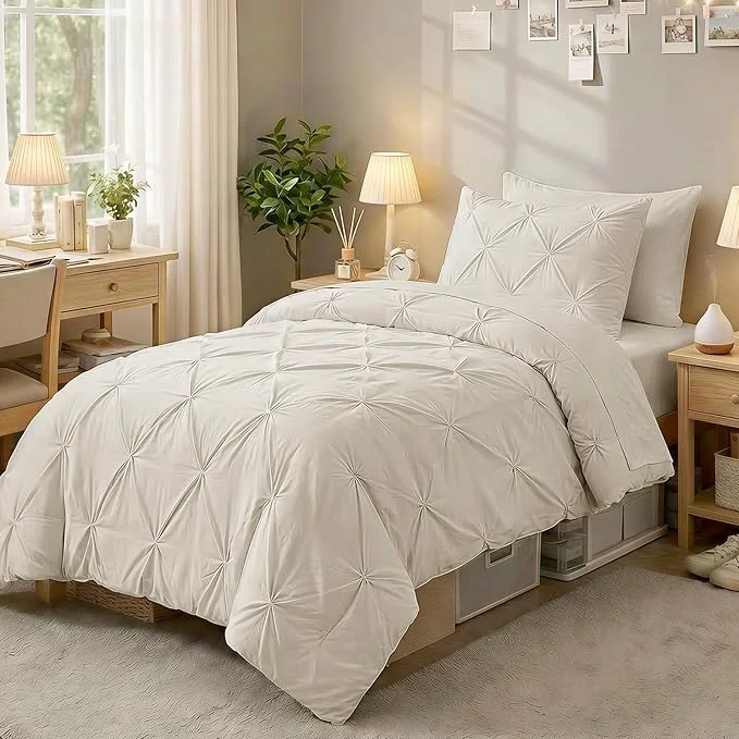 Long-Lasting Sasttie Twin XL Comforter Set 5-Piece Bed in a Bag Pintuck Bedding Sets for All Season Includes Comforter Flat Sheet Fitted Sheet Pillowcase and Pillowsham Beige Prestigious