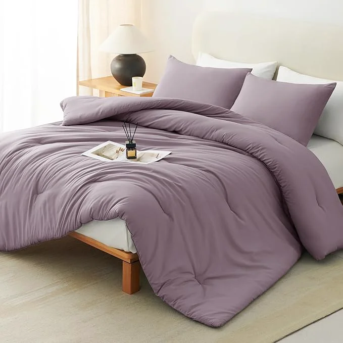 Trusted CozyLux Full Size Comforter Set Dusty Purple 3 Pieces Solid Breathable Bedding Sets Grayish Purple Luxury Lightweight Soft Bed Set with Down Comforter and 2 Pillowcases for All Seasons Authentic