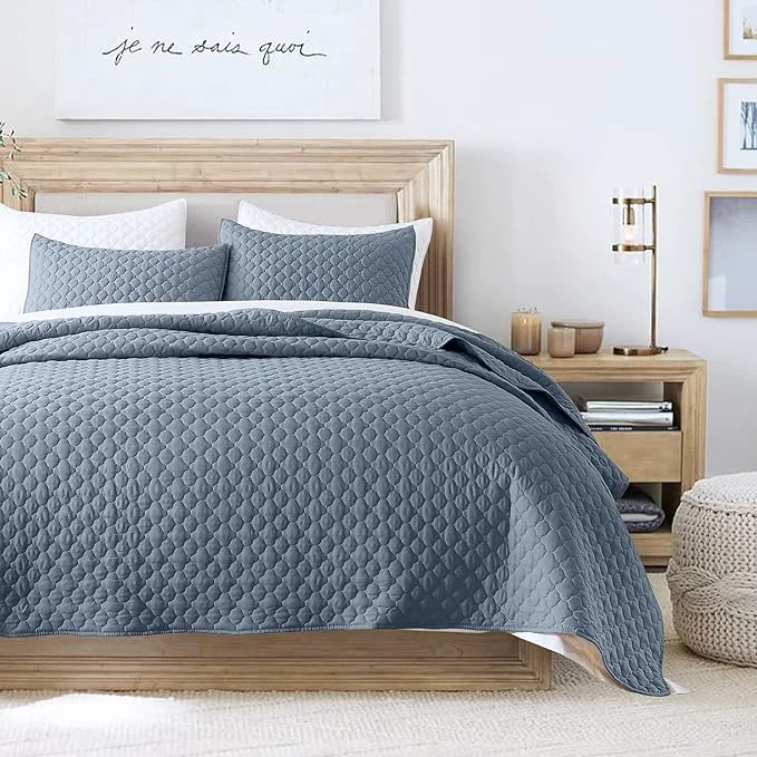 Dependable HORIMOTE HOME Quilt King Size Dusty Blue Lightweight Quilt for Summer Ultra-Soft Microfiber Modern Style Quilted Clouds Pattern Bedspread Quit Set 3 Pieces 1 Quilt and 2 Pillow Shams Sustainable