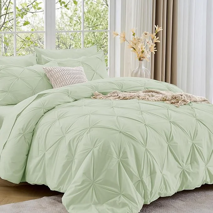 Premium Material Sasttie Queen Comforter Set 7-Piece Bed in a Bag Pintuck Bedding Sets for All Season Includes Comforter Flat Sheet Fitted Sheet Pillowcases and Pillowshams Mint Durable