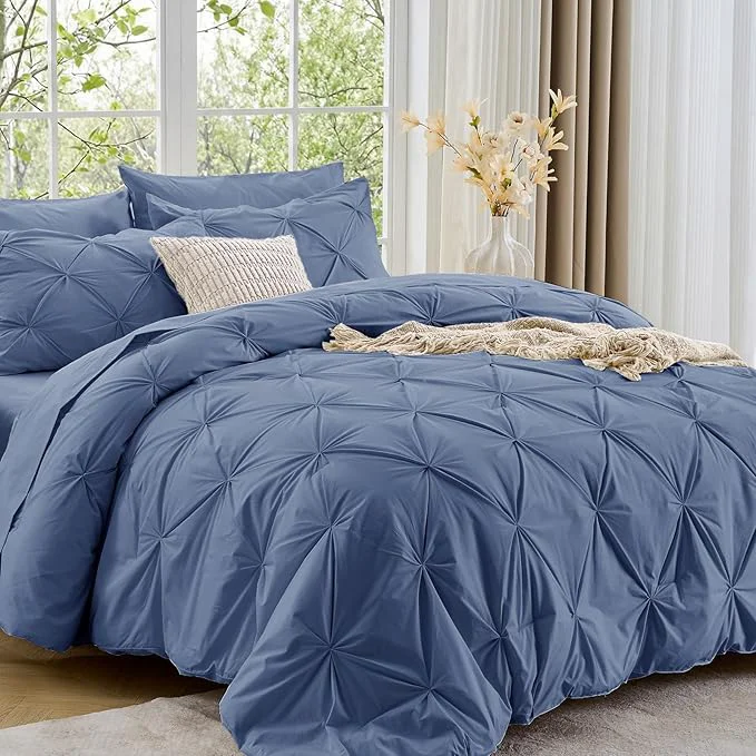 Reusable Sasttie Full Size Comforter Set 7-Piece Bed in a Bag Pintuck Bedding Set for All Season Includes Comforter Flat Sheet Fitted Sheet Pillowcases and Pillowshams Slate Blue Carefully Designed