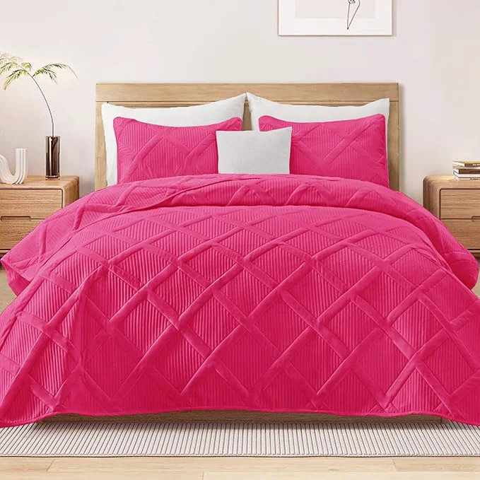 Specialty Exclusivo Mezcla Quilts Queen Size – Hot Pink Quilt Set Bedspread with 2 Pillow Shams Modern Bedding Set with Striped Pattern Soft Lightweight Bedspreads Queen Size for All Seasons Proven