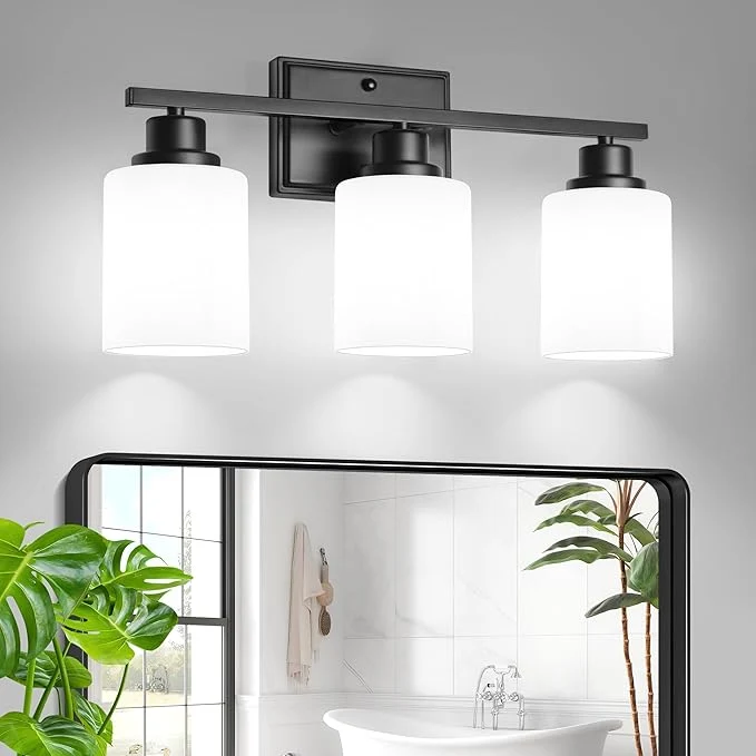 Unique Unicozin 3-Light Bathroom Light Fixtures Modern Black Vanity Light Over Mirror Versatile