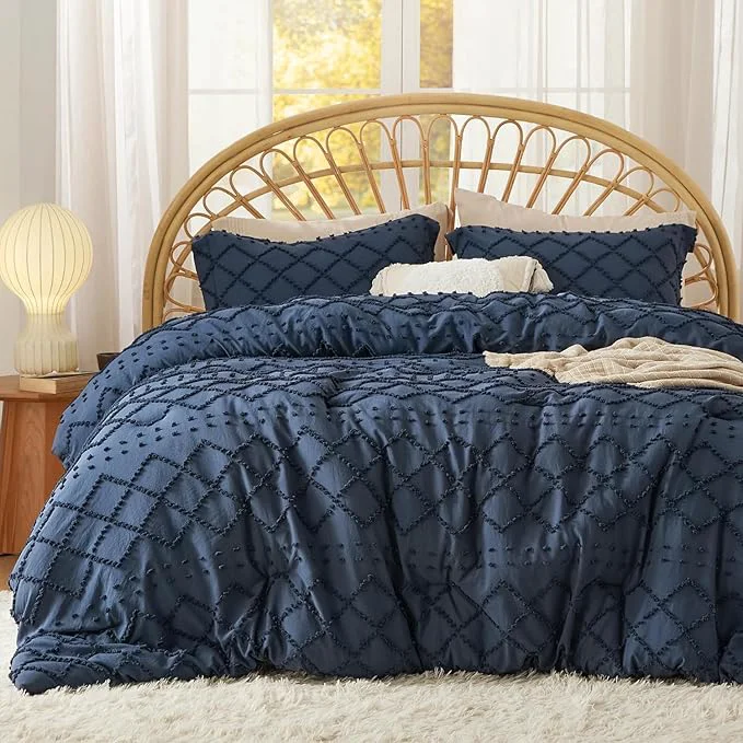 High-Grade Bedsure Twin Comforter Set – Navy Blue Comforter Boho Tufted Shabby Chic Bedding for Kids 2 Pieces Vintage Farmhouse Bed Set for All Seasons Fluffy Soft Bedding with 1 Pillow Sham Optimized