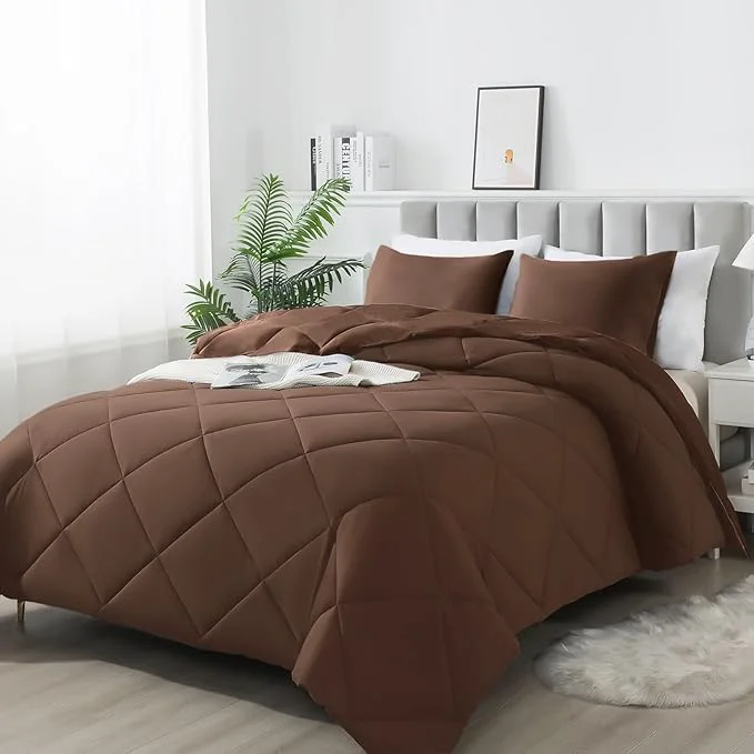 Solid 3-Piece King Comforter Set All-Season Soft amp Hypoallergenic amp Breathable Bedding Polyester Quilted Down Comforter 1 amp Pillowcases 2 Chocolate Exceptional