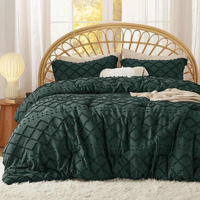Effective Bedsure Full Comforter Set – Forest Green Comforter Boho Tufted Shabby Chic Bedding for Kids 3 Pieces Vintage Farmhouse Bed Set for All Seasons Fluffy Soft Bedding with 2 Pillow Shams