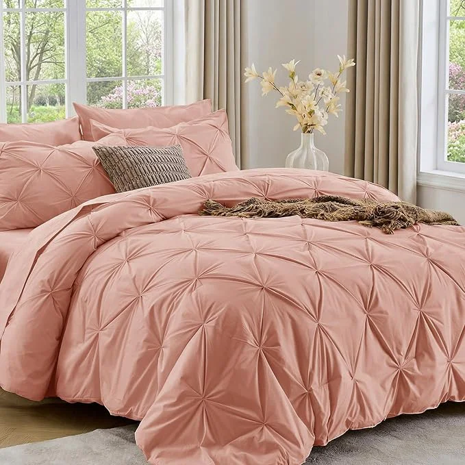 Healthy Sasttie Full Size Comforter Set 7-Piece Bed in a Bag Double Pintuck Bedding Set for All Season Includes Comforter Flat Sheet Fitted Sheet Pillowcases and Pillowshams Blush Next-Generation