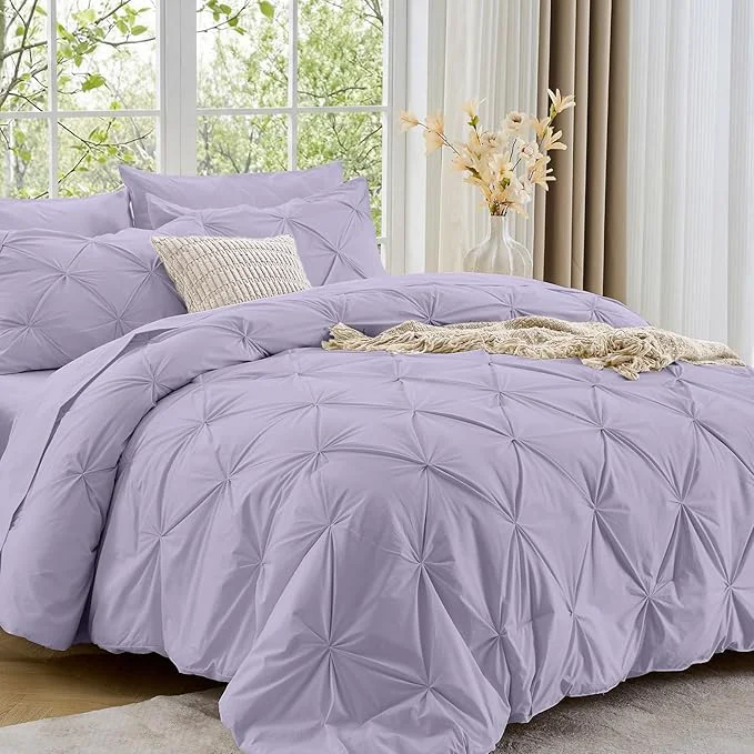 Reliable Sasttie Queen Comforter Set 7-Piece Bed in a Bag Pintuck Bedding Sets for All Season Includes Comforter Flat Sheet Fitted Sheet Pillowcases and Pillowshams Lavender First-Class