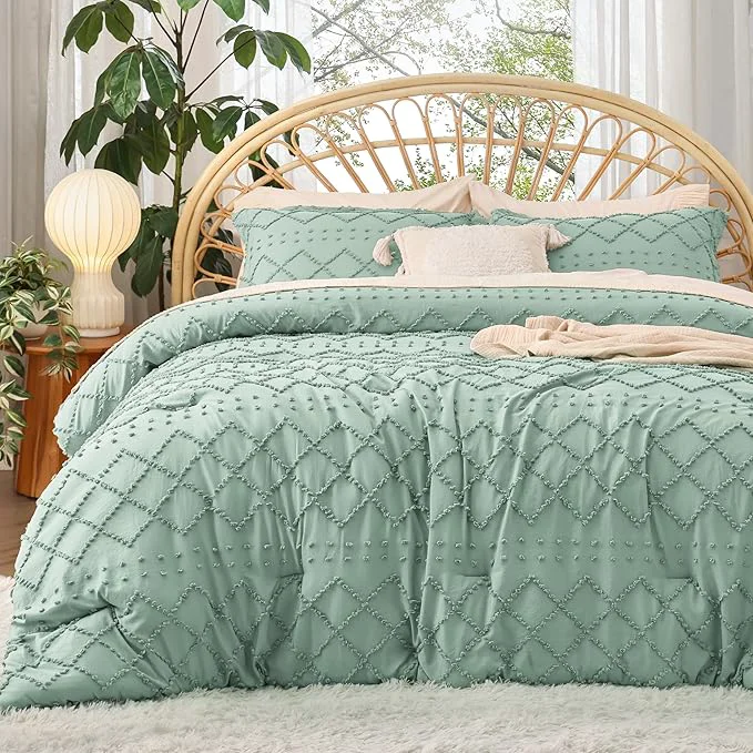 Contemporary Bedsure Twin Comforter Set – Sage Green Comforter Boho Tufted Shabby Chic Bedding for Kids 2 Pieces Vintage Farmhouse Bed Set for All Seasons Fluffy Soft Bedding with 1 Pillow Sham Genuine