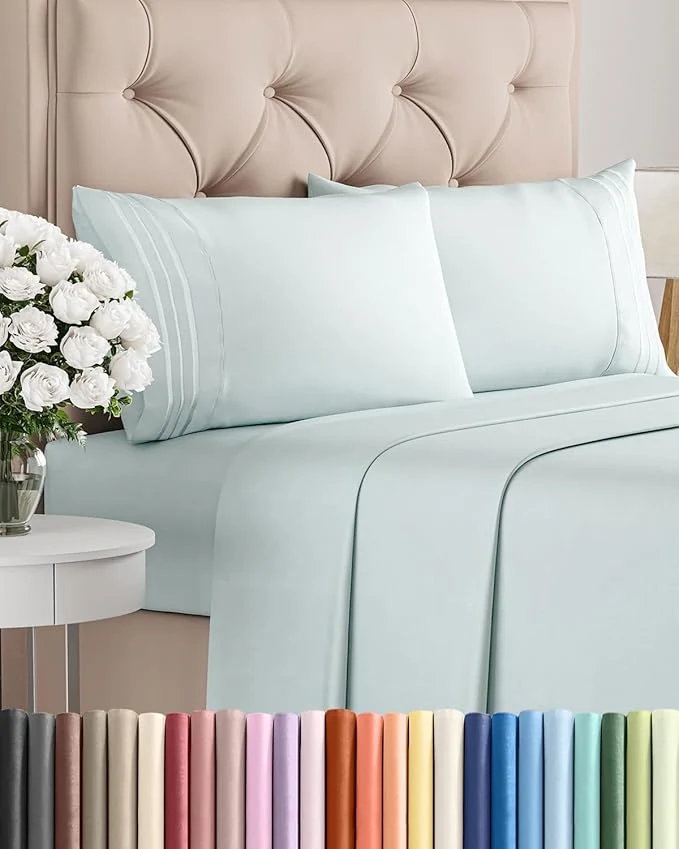High-Quality King Size 4 Piece Sheet Set – Comfy Breathable amp Cooling Bed Sheets Set – Hotel Luxury Bedding for Women Men Kids Teens Boys amp Girls – Deep Pockets Ultra-Soft Wrinkle – Oeko-Tex – Ice Blue Secure