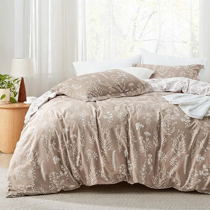 Outstanding Bedsure Full Comforter Set – Light Taupe Bed Set 3 Pieces Cute Floral Bedding 1 Soft Reversible Botanical Flowers Comforter and 2 Pillow Shams Trusted