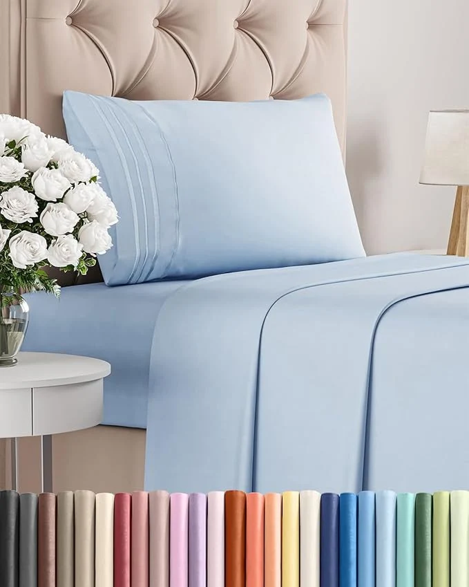 Official Twin Size 3 Piece Sheet Set – Comfy Breathable amp Cooling Bed Sheets Set – Hotel Luxury Bedding for Women Men Kids Teens Boys amp Girls – Deep Pockets Ultra-Soft Wrinkle – Oeko-Tex – Sky Blue Crafted