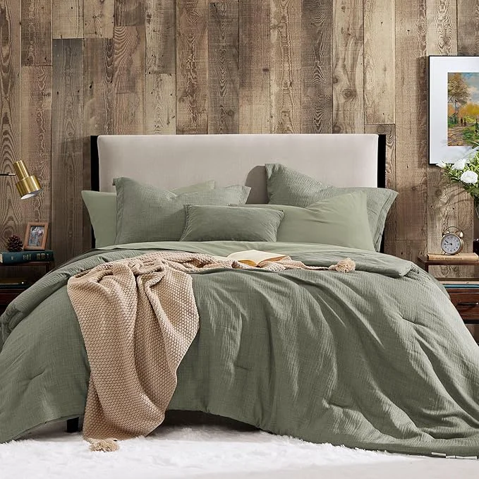 Next-Generation Geniospin King Size Comforter Set- 7 Piece Sage Green Textured King Bedding Set Soft Solid Bed in a Bag for All Season King Comforter Set with Sheets Sage Green 102 39 39 x90 39 39 Pure