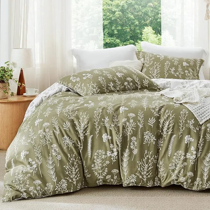 Dependable Bedsure Oversized Queen Comforter Set – Olive Green Bed Set 3 Pieces Cute Floral Bedding 1 Soft Reversible Botanical Flowers Comforter and 2 Pillow Shams Next-Generation
