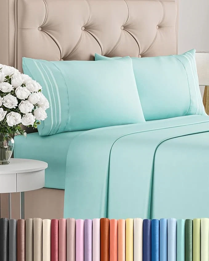 Queen Size 4 Piece Sheet Set – Comfy Breathable amp Cooling Bed Sheets Set – Hotel Luxury Bedding for Women Men Kids Teens Boys amp Girls – Deep Pockets Ultra-Soft Wrinkle – Oeko-Tex – Spa Blue Effective
