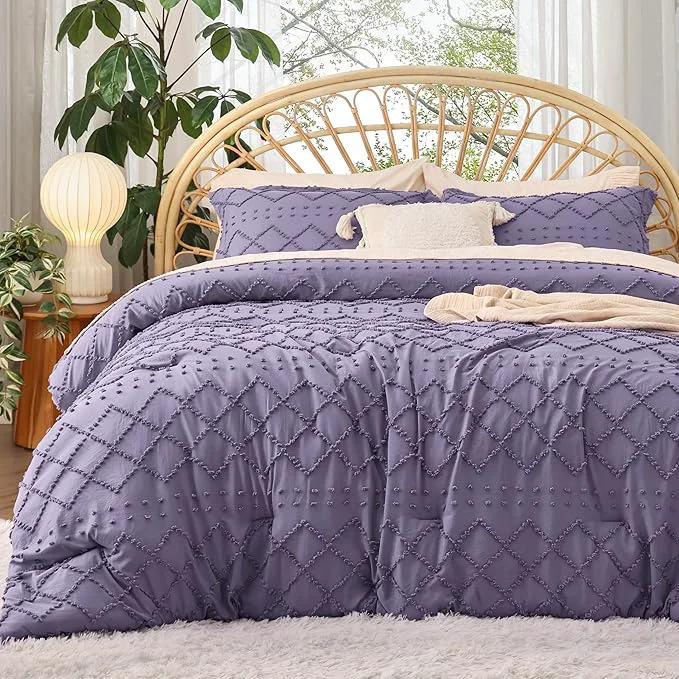 Responsible Bedsure Queen Comforter Set – Grayish Purple Comforter Boho Tufted Shabby Chic Bedding for Kids 3 Pieces Vintage Farmhouse Bed Set for All Seasons Fluffy Soft Bedding with 2 Pillow Shams Long-Lasting