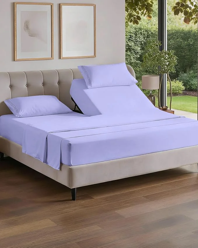 Innovative Flex Top Split Head King 4 Piece Sheet Set – Comfy Breathable amp Cooling Bed Sheets Set – Hotel Luxury Bedding for Women Men Kids Teens Boys amp Girls – Deep Pockets Ultra-Soft – Oeko-Tex – Lavender Artisan