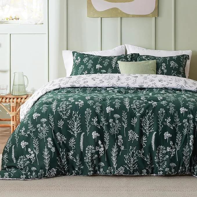 Recyclable Bedsure Twin Twin XL Comforter Set – Emerald Bed Set 2 Pieces Cute Floral Bedding 1 Soft Reversible Botanical Flowers Comforter and 1 Pillow Sham Premium Material
