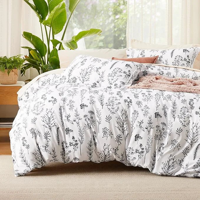 High-Quality Bedsure Twin Twin XL Comforter Set – Bright White Bed Set 2 Pieces Cute Floral Bedding 1 Soft Reversible Botanical Flowers Comforter and 1 Pillow Sham Solid