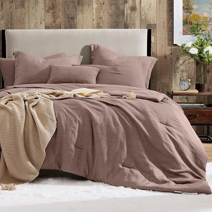 Breathable Geniospin King Size Comforter Set- 7 Piece Misty Rose Textured King Bedding Set Soft Solid Bed in a Bag for All Season King Comforter Set with Sheets Misty Rose 102 39 39 x90 39 39 Proven