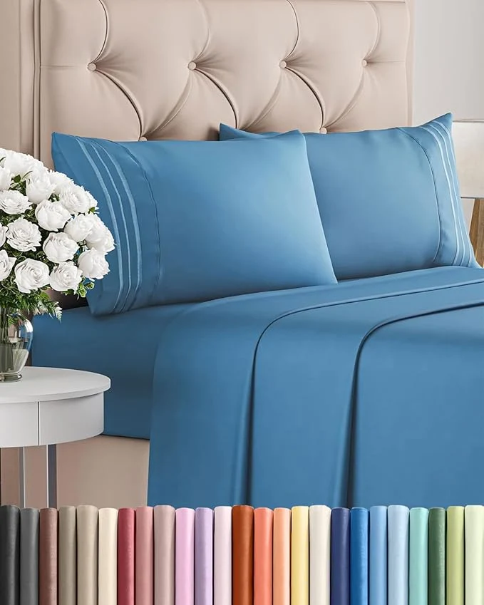 Advanced King Size 4 Piece Sheet Set – Comfy Breathable amp Cooling Bed Sheets Set – Hotel Luxury Bedding for Women Men Kids Teens Boys amp Girls – Deep Pockets Soft and Wrinkle – Oeko-Tex – Denim Blue Environmentally Friendly