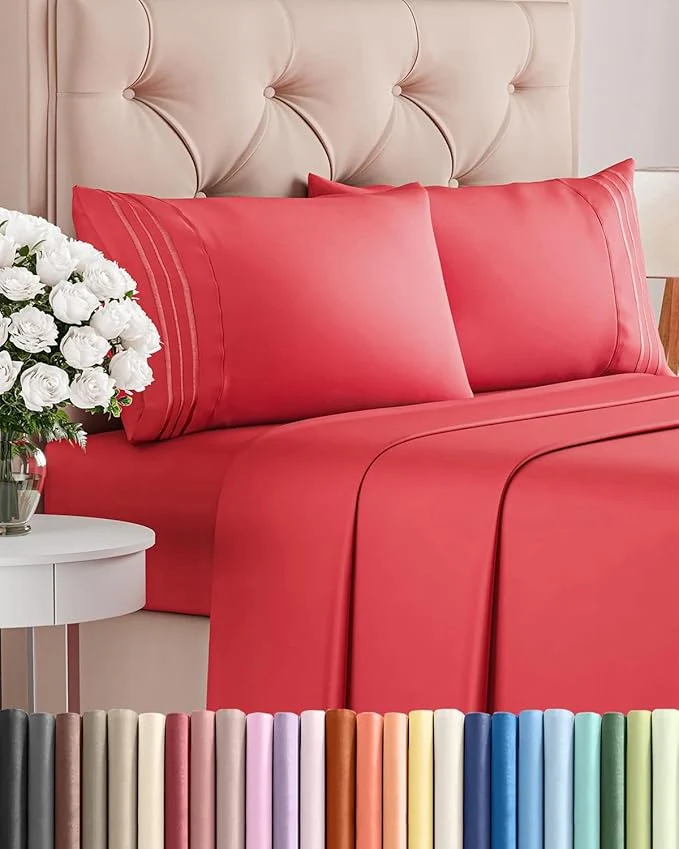 Environmentally Friendly King Size 4 Piece Sheet Set – Comfy Breathable amp Cooling Bed Sheets Set – Hotel Luxury Bedding for Women Men Kids Teens Boys and Girls – Deep Pockets Ultra-Soft amp Wrinkle – Oeko-Tex – Red Innovative