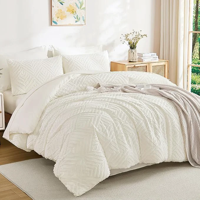 Unique Andency Oversized Queen Comforter Set 7 Piece Ivory – Bed in a Bag Oversized Queen Boho Lightweight Fluffy Tufted Bedding Sets with Comforter Sheets Pillowcases amp Shams Traditional