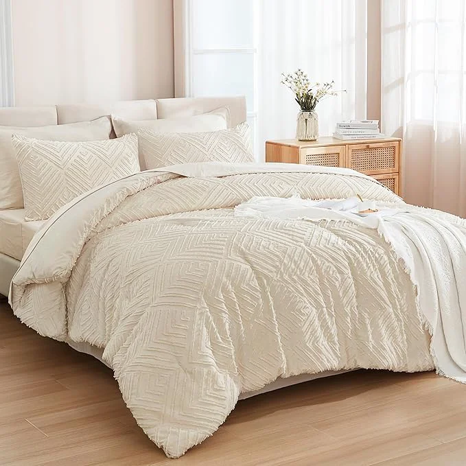 Original Andency Oversized Queen Size Comforter Set with Sheets Beige – 7 Pieces Bed in a Bag Oversized Queen Boho Tufted Lightweight Bedding Sets with Comforter Sheets Pillowcases amp Shams Exclusive