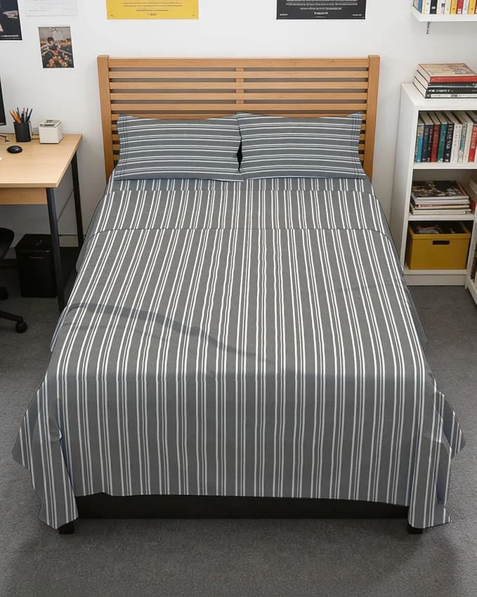 Dependable Full XL Bed Sheet – 4 Piece Full XL Bed Sheets Set – Soft Breathable amp Cooling – Hotel Luxury Bedding for Women Men Kids Teens Boys amp Girls – Deep Pockets Fade and Wrinkle – Grey Stripes Lightweight