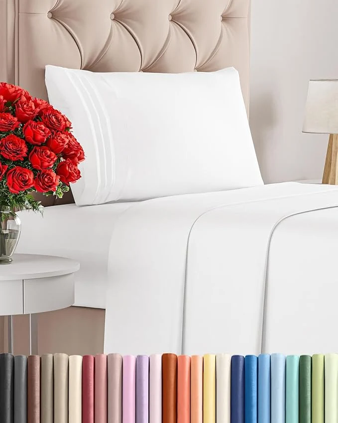 Optimized Twin Size 3 Piece Sheet Set – Comfy Breathable amp Cooling Bed Sheets Set – Hotel Luxury Bedding for Women Men Kids Teens Boys amp Girls – Deep Pockets Ultra-Soft and Wrinkle – Oeko-Tex – White Exceptional