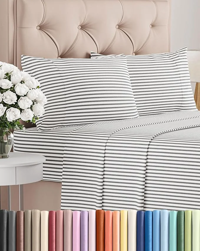 Exclusive Queen Size 4 Piece Sheet Set – Comfy Breathable amp Cooling Bed Sheets Set – Hotel Luxury Bedding for Women Men Kids Teens Boys amp Girls – Deep Pockets Soft Wrinkle – Oeko-Tex – Grey Stripes 2 Relaxed