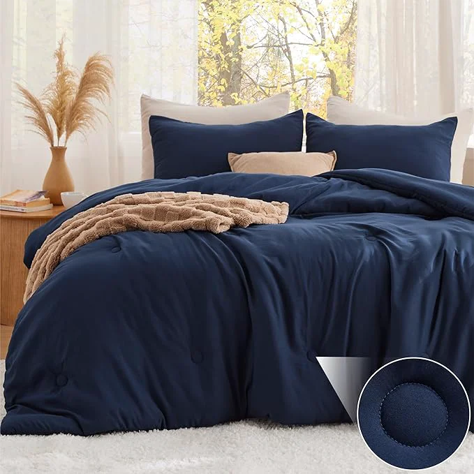 World-Class Bedsure Queen Comforter Set Navy Soft Prewashed Queen Size Bedding Quilted Comforter with Circle Design Down Comforter for All Seasons 3 Pieces Bed Set with 2 Pillow Shams Lightweight