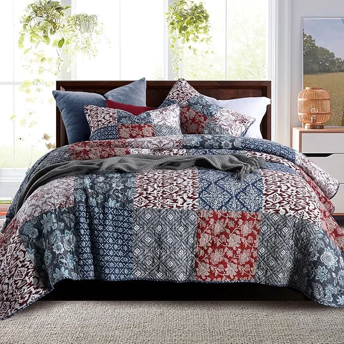 Excellent Secgo California King Quilt Size – Cotton Oversized California Comforter Set Bedding Sets 120 110 Inch with 2 Pillow Shams Patchwork Reversible Lightweight Bedspread Carefully Designed