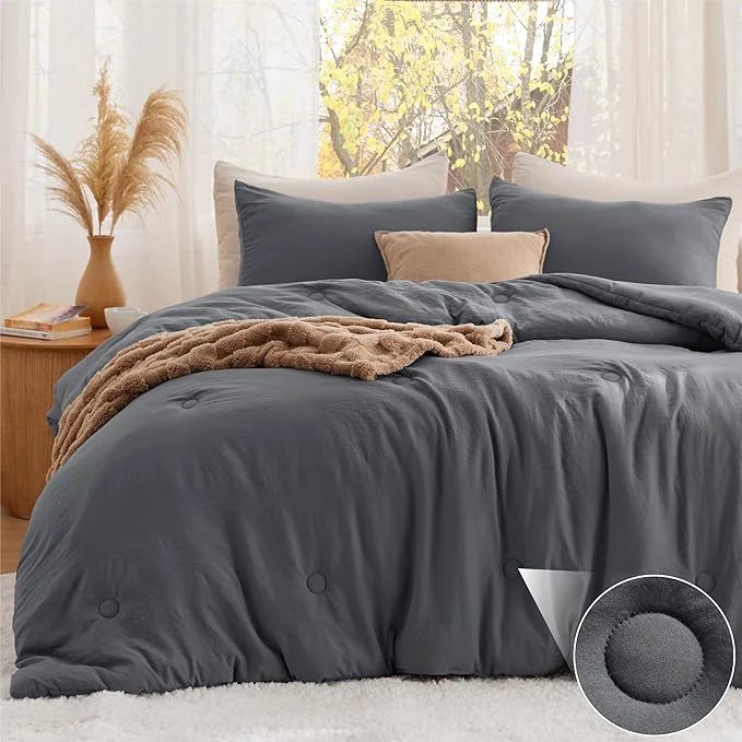 High-Grade Bedsure Twin Comforter Set Dark Grey Soft Prewashed Twin Size Bedding Quilted Comforter with Circle Design Down Comforter for All Seasons 2 Pieces Bed Set with 1 Pillow Sham Recyclable