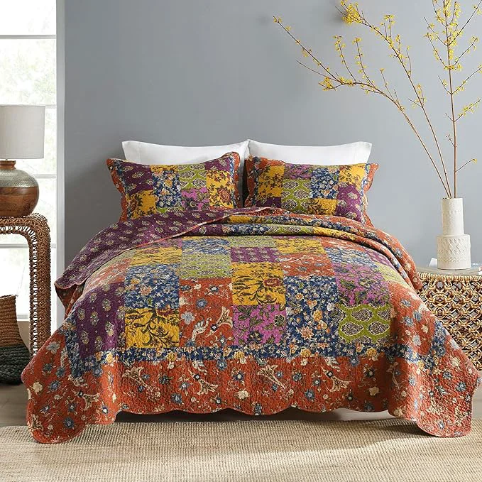 Artisan Secgo King Size Comforter Set- Cotton Quilt King Size Set Green Sage bedspreads 96 108 Inch with 2 Pillow Shams Patchwork Reversible Lightweight Bedding Secure