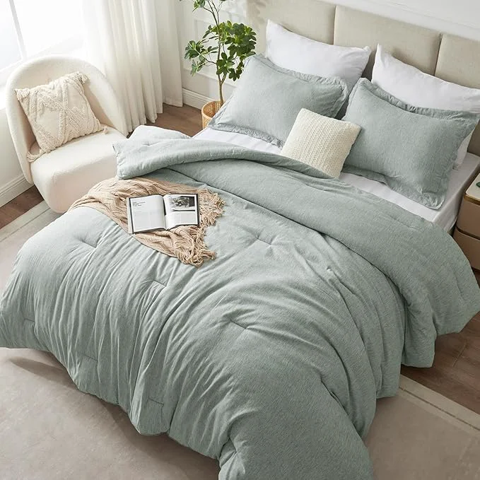 Unique CozyLux Queen Comforter Set 3 Pieces Sage Green Soft Luxury Cationic Dyeing Comforters Queen Size Bedding Sets Breathable Lightweight Bed Set with 1 Down Comforter and 2 Pillow Shams Superior
