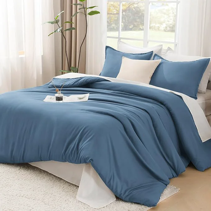 Natural Litanika Comforters Queen Size Ocean Blue 3 Pieces Lightweight Solid Bedding Set amp Collections All Season Fluffy Bed Set 90×90 Inches Comforter amp 2 Pillowcases Top-Quality