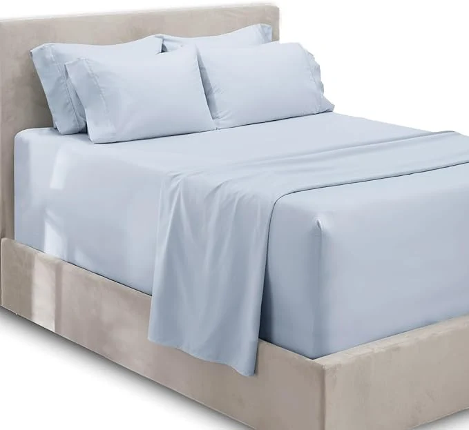 Organic Hearth amp Harbor Extra Deep Pocket Sheets – Fits Mattress 18-24 Inches Deep – Extra Deep Pocket Twin Sheets Sets – 4 Piece Twin Size – Ice Blue Secure