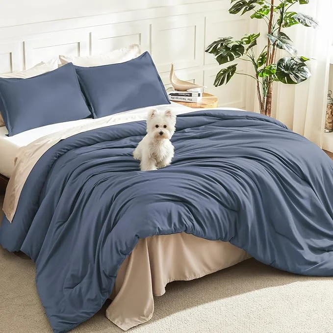 Quality Litanika Comforters Bluish Grey King Size 3 Pieces Lightweight Solid Bedding Set amp Collections All Season Fluffy Bed Set 104x90In Comforter amp 2 Pillowcases