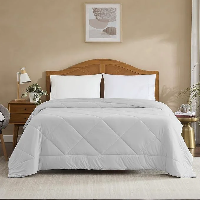 Contemporary Oversized Cooling Comforter Full Queen – Reversible Diamond-Quilted Comforter Shell with Elegant Trim – Lightweight Breathable Bed Blanket for Hot Sleepers Night Sweats amp All-Season Comfort Silver First-Class