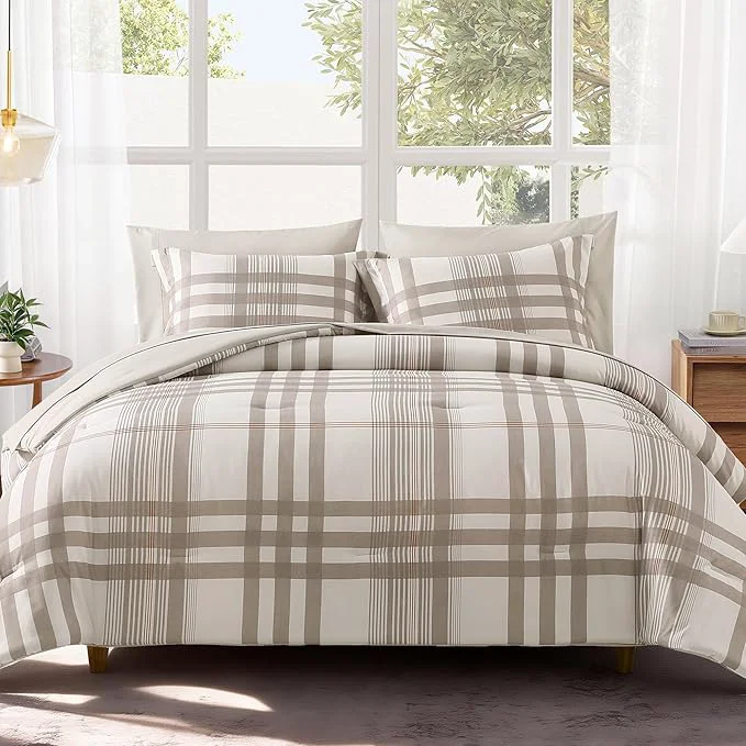 Long-Lasting MaiRêve Twin XL Comforter Set Brown Grey Classic Plaid Farmhouse Bedding Sets 5 Pieces for Boys Girls Teen All Season Bed in a Bag for Dorm with Sheets Pillowcase amp Sham Pure