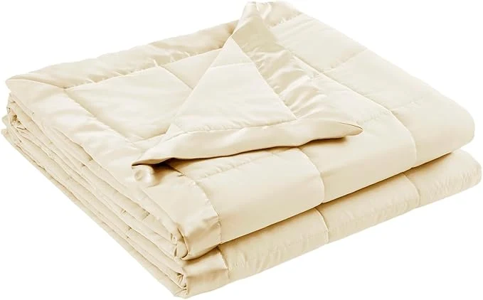 Exclusive Madison Park Windom Down Blanket Premium 3M Scotchgard Moisture Wicking Treatment Lightweight and Soft Bed Cover For All Season Satin Trim Cream Full Queen User-Friendly