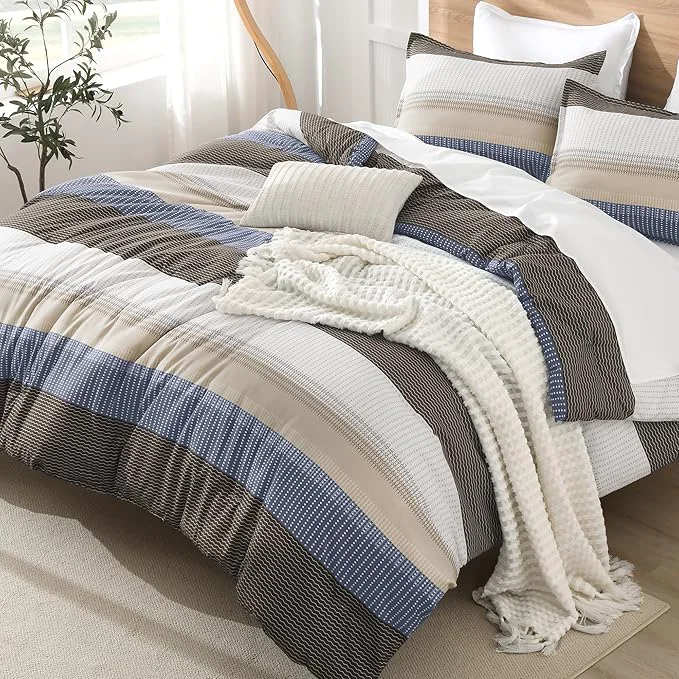 Fast Litanika Full Comforter Set Blue Brown – 3 Pieces Lightweight Fluffy Bedding Comforter Sets All Season Down Comforter 1 Comforter 2 Pillowcases Excellent