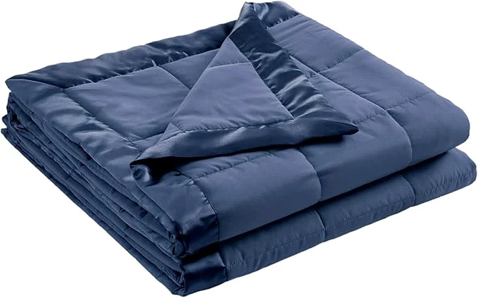 User-Friendly Madison Park Windom Down Blanket Premium 3M Scotchgard Moisture Wicking Treatment Lightweight and Soft Bed Cover For All Season Satin Trim Navy Full Queen Natural